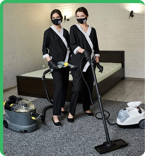 female workers doing Cleaning with vaccum cleaner