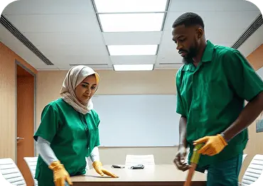 Workers perfoming cleaning in office