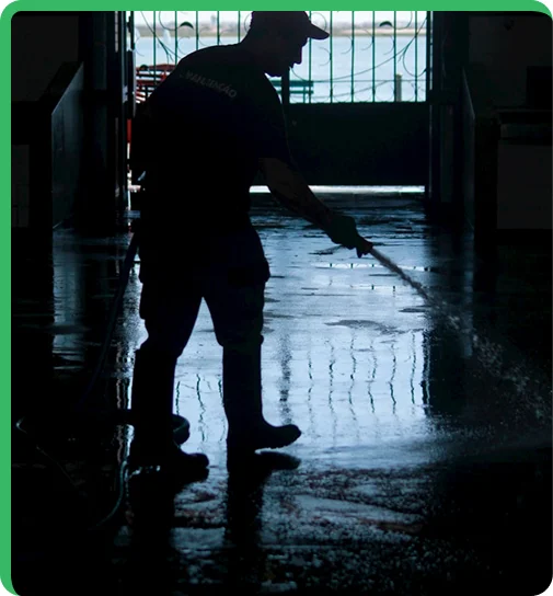 worker in front of swimming pool